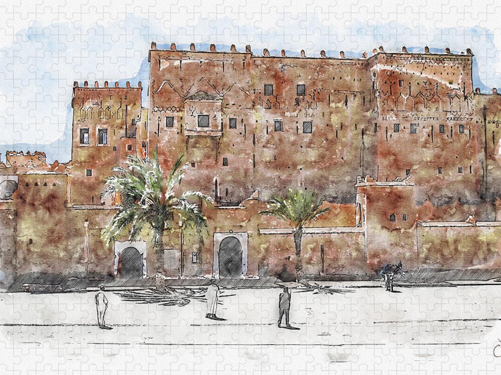 Moroccan Kasbah Jigsaw Puzzle: Taourirt Urban Sketch