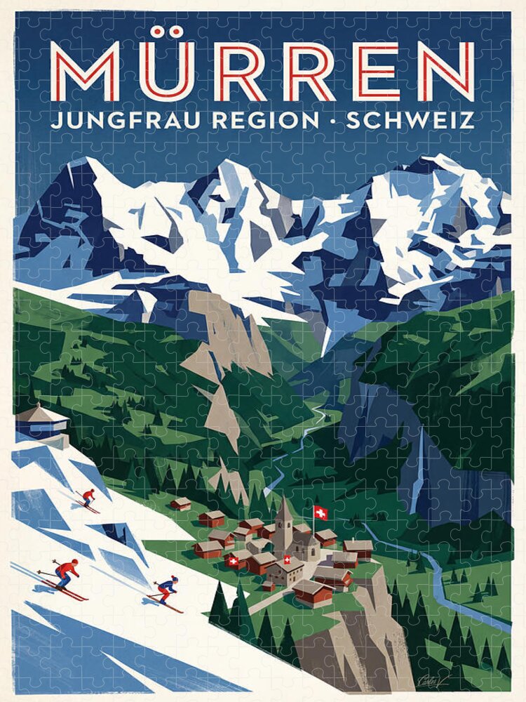 Murren Switzerland Vintage Ski Poster Jigsaw Puzzle