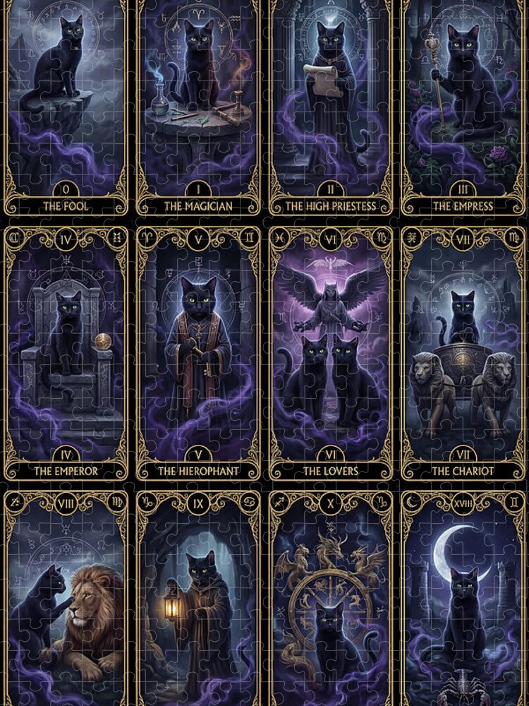 Mystical Black Cat Tarot Cards Jigsaw Puzzle by Carlos V