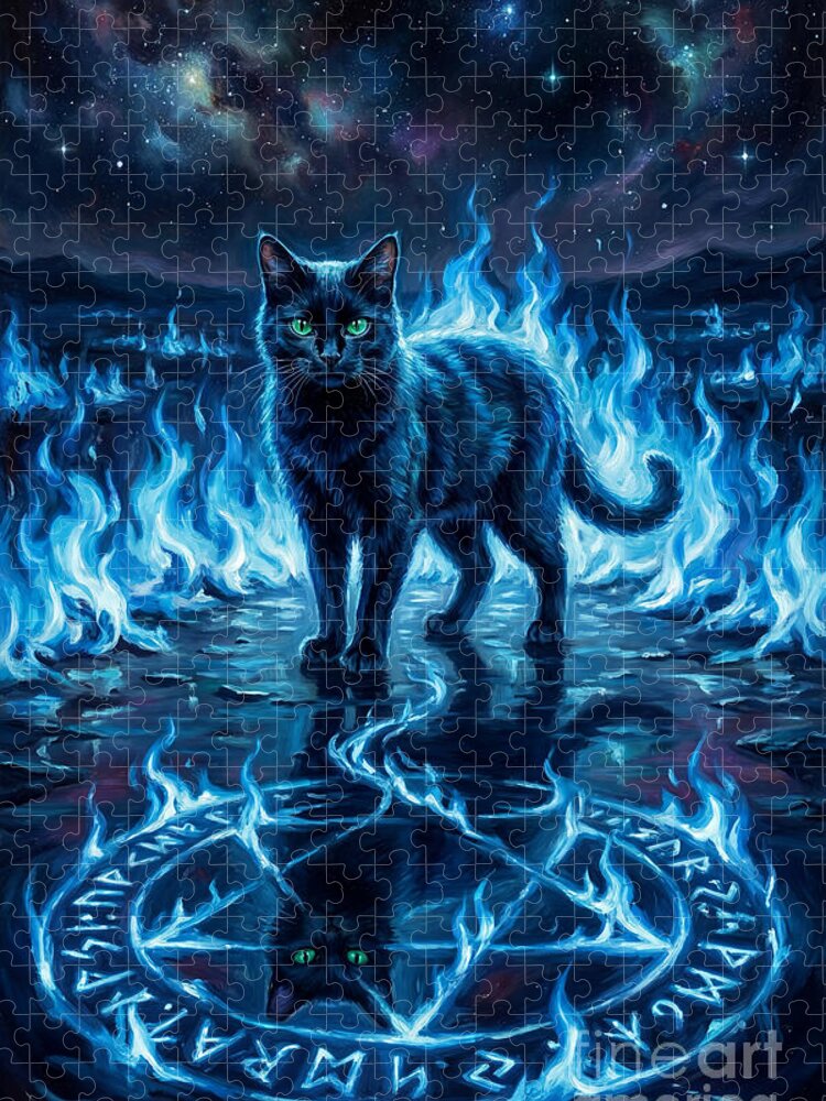 Mystical Cat with Blue Flames Jigsaw Puzzle: A Mesmerizing Challenge