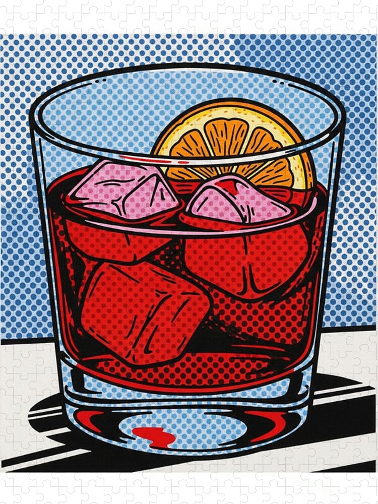 Negroni Cocktail Jigsaw Puzzle: Vibrant Abstract Poster Art
