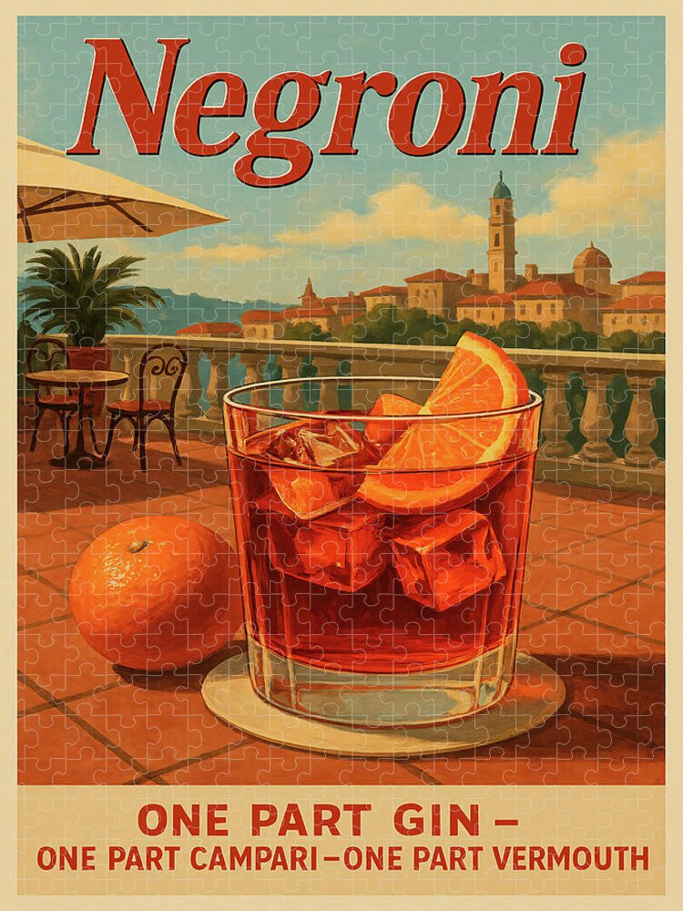 Negroni Cocktail Vintage Poster Jigsaw Puzzle: Italian Aperitivo Charm