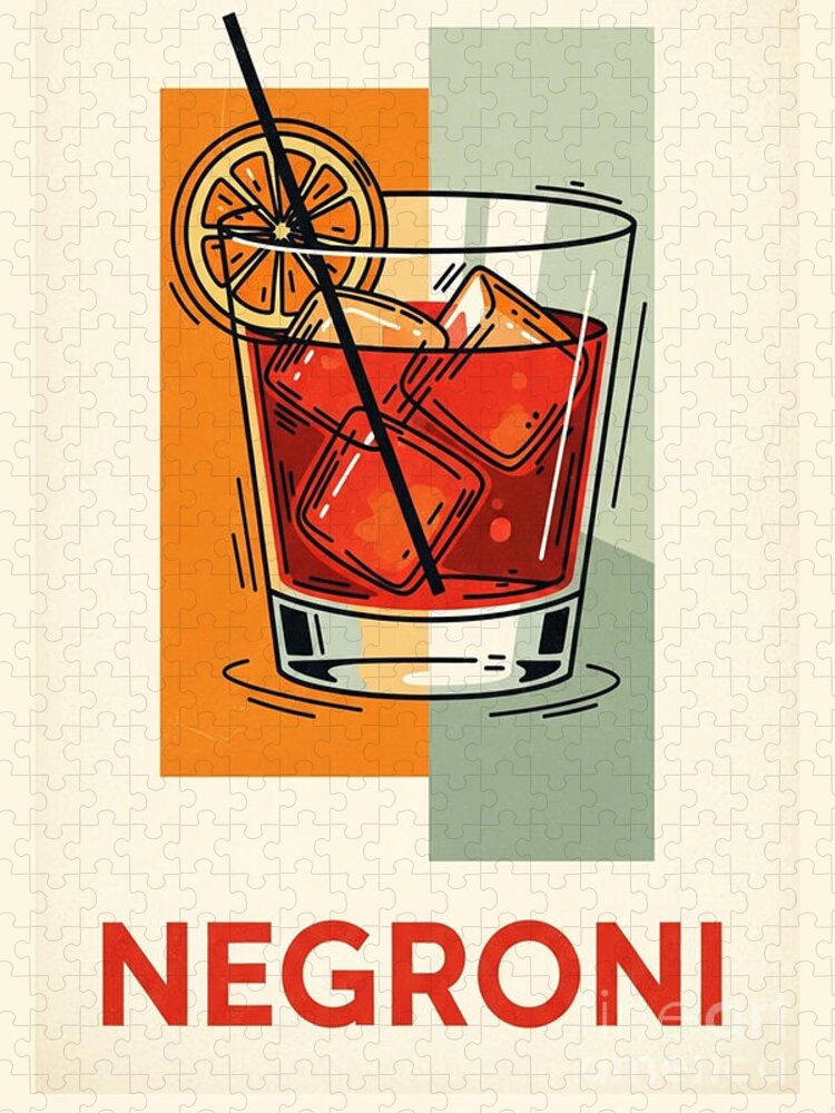 Negroni Cocktail Jigsaw Puzzle: Vintage Art Poster