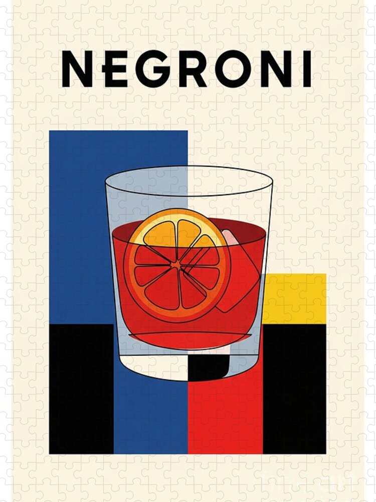 Negroni Cocktail Minimalist Jigsaw Puzzle: Vibrant Art for Puzzlers