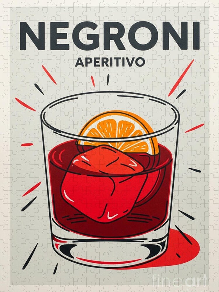 Negroni Cocktail Minimalist Jigsaw Puzzle: Vibrant Aperitivo Art