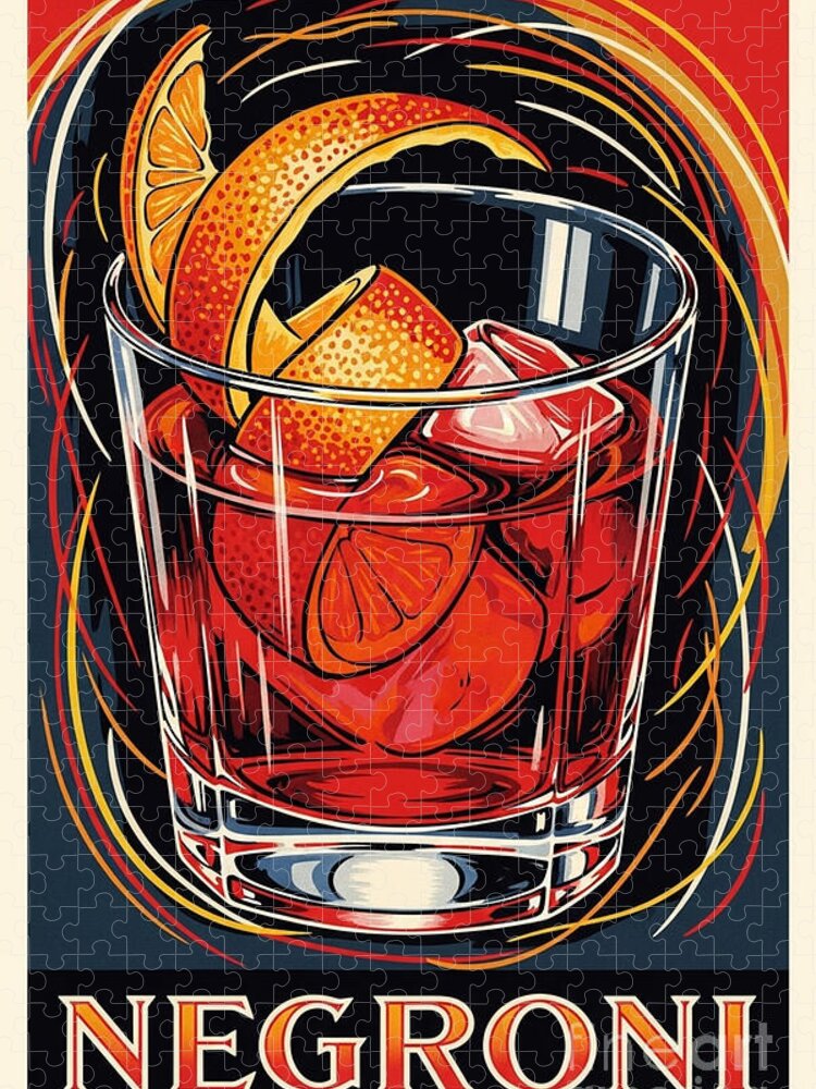 Negroni Psychedelic Poster Jigsaw Puzzle: A Vibrant Cocktail Experience