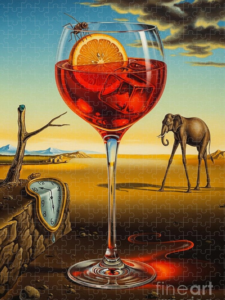 Negroni Vintage Dali Style Jigsaw Puzzle: Surreal Cocktail Art