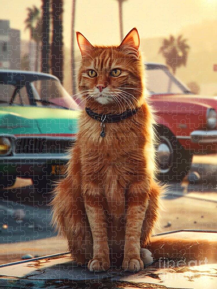 Orange Kitty Cruiser Jigsaw Puzzle: Whiskered Charm on Wheels