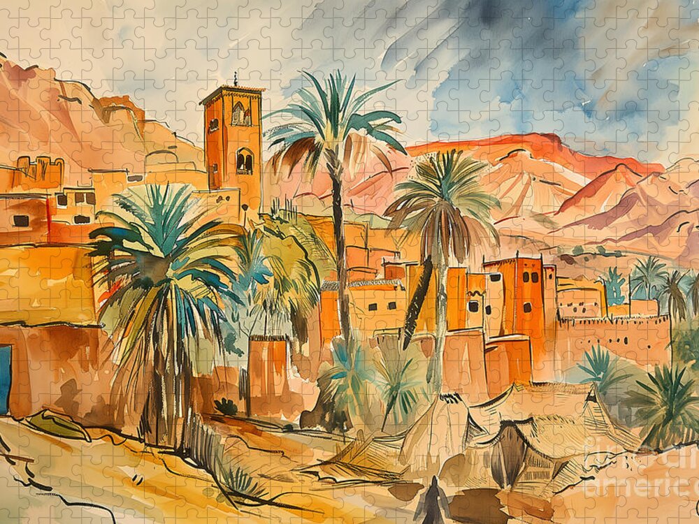 Ouarzazate's Vintage Desert Charm Jigsaw Puzzle by Carlos V