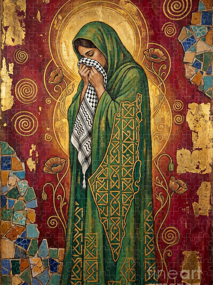 Mystical Palestinian Woman Icon Jigsaw Puzzle Inspired by Klimt