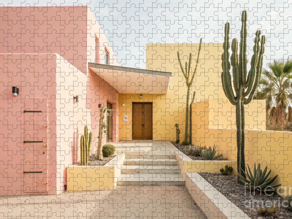 Palm Springs Mid-Century Modern House Jigsaw Puzzle with Cactus Garden