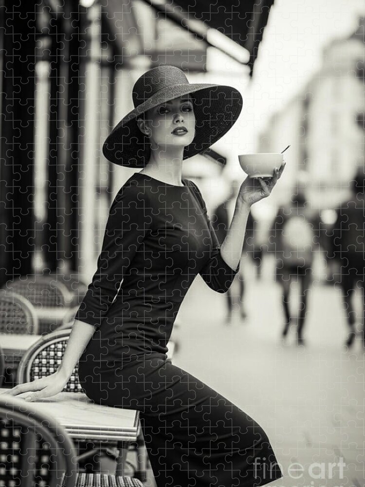 Parisian Elegance: Classic Street Fashion Portrait Jigsaw Puzzle
