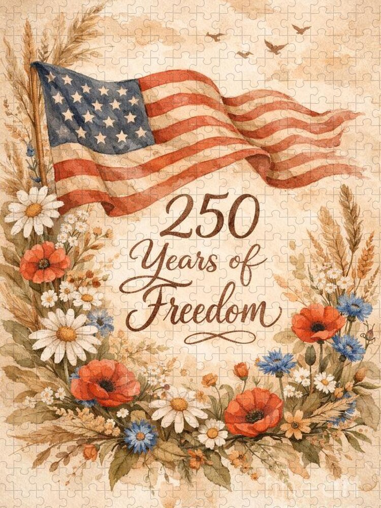 Patriotic Floral Celebration Jigsaw Puzzle: 250 Years of Freedom