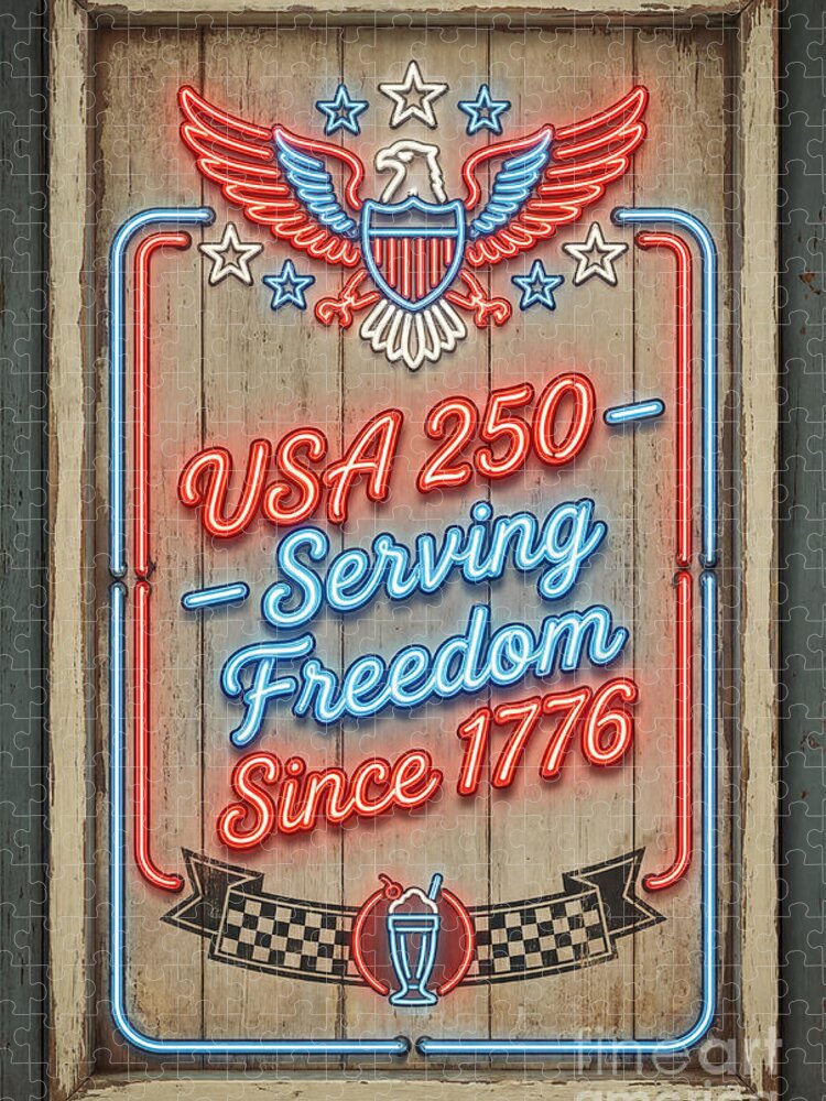 Patriotic Neon Sign Jigsaw Puzzle: Celebrate USA Heritage