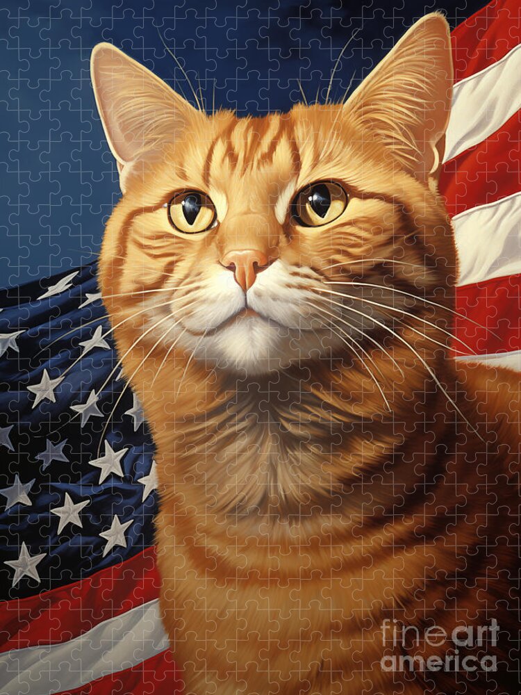 Patriotic Paws Jigsaw Puzzle: A Whiskered Salute to Pride