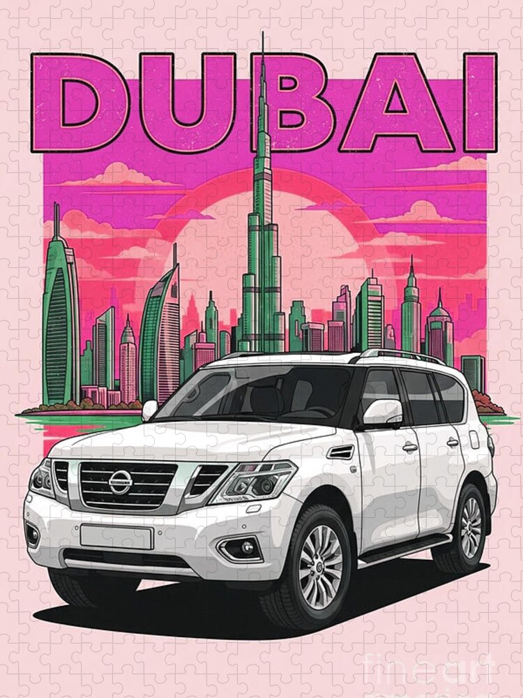 Pink Dubai Nissan Patrol Jigsaw Puzzle: Modern City Adventure
