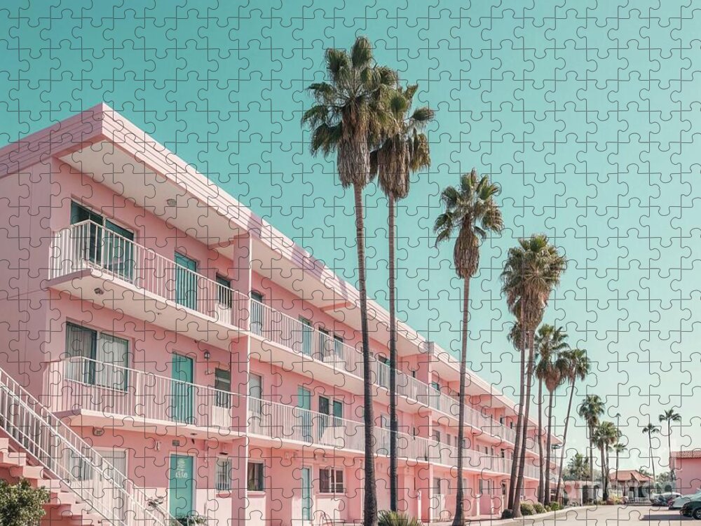 Pink Palm Springs Motel Jigsaw Puzzle: Retro Charm with Palms