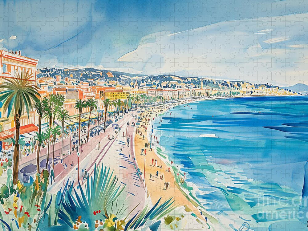 Promenade des Anglais Nice Jigsaw Puzzle: Vintage Beachfront