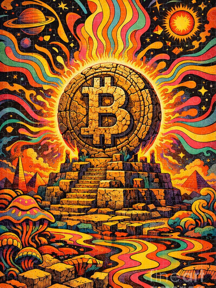 Psychedelic Bitcoin Temple 1000 Piece Jigsaw Puzzle
