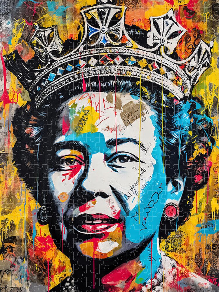 Queen Elizabeth II Graffiti Jigsaw Puzzle: Vibrant Street Art