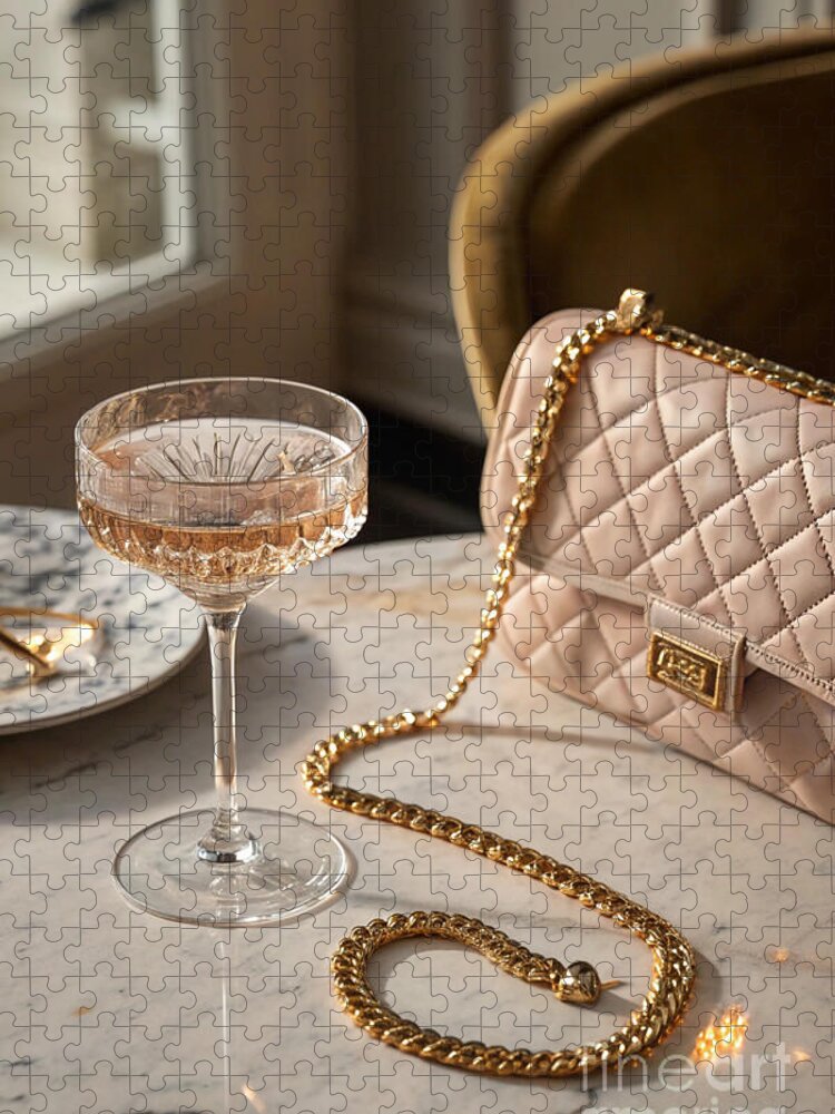 Quilted Elegance Jigsaw Puzzle: Luxurious Champagne & Fashion