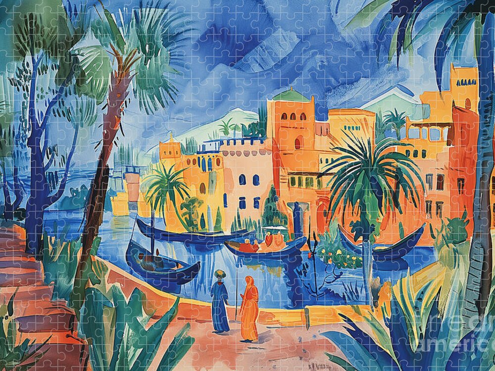 Rabat Morocco Travel Art Jigsaw Puzzle: Vibrant Cityscape