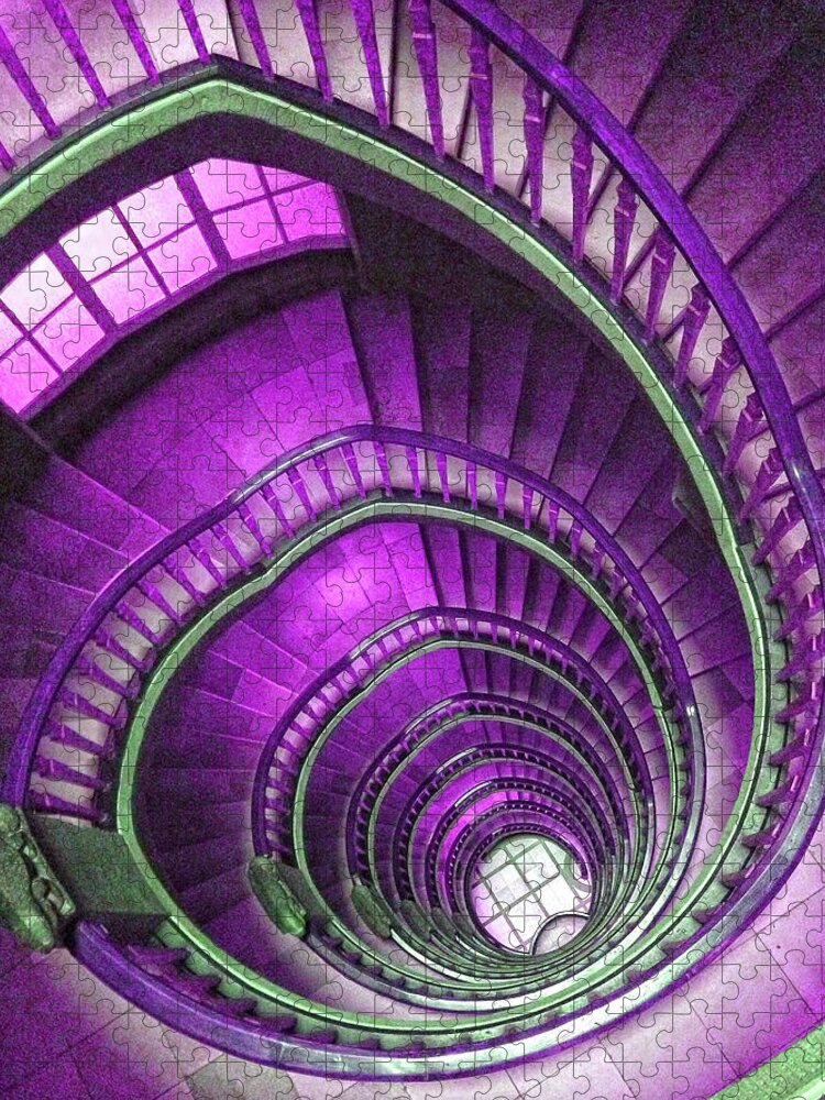 Railing Pink Spiral Staircase Jigsaw Puzzle — Fine Art Challenge