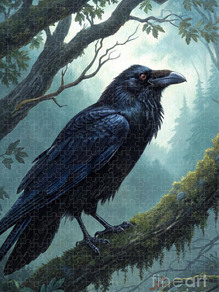 Raven Crow Enchanted Forest Jigsaw Puzzle