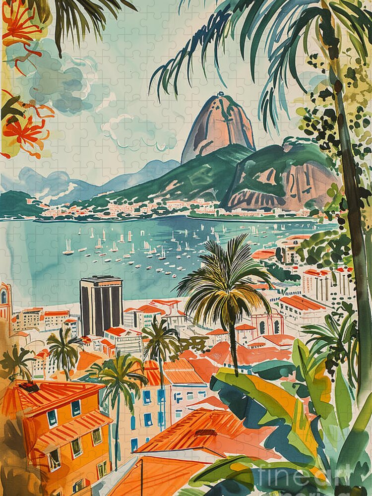 Rio Coastal Vintage Poster Jigsaw Puzzle: A Retro Travel Scene