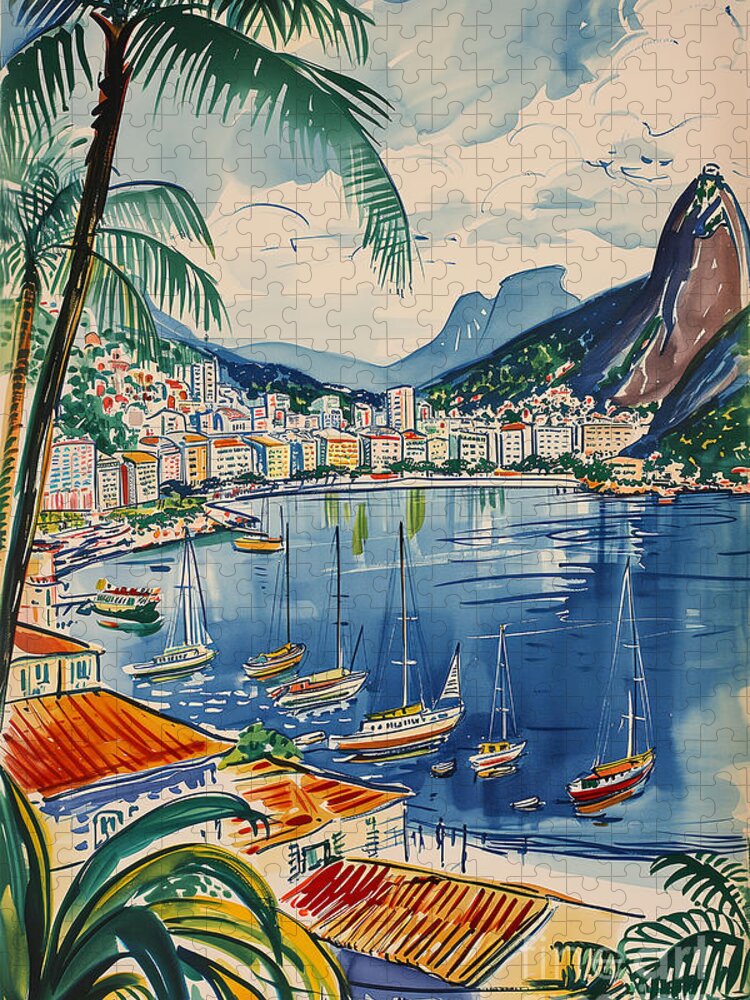 Rio Serenity Jigsaw Puzzle: Vintage Modernism Coastal Scene