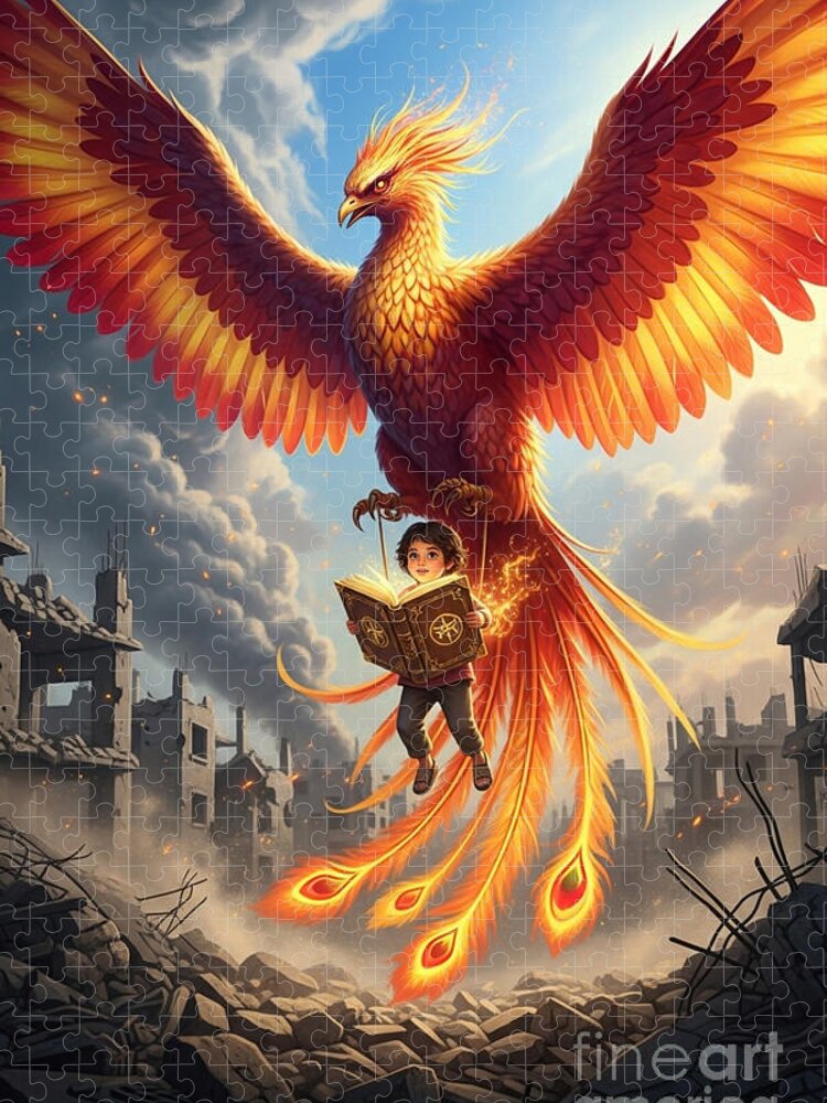 Rise from Ruins: A Phoenix and Boy Jigsaw Puzzle