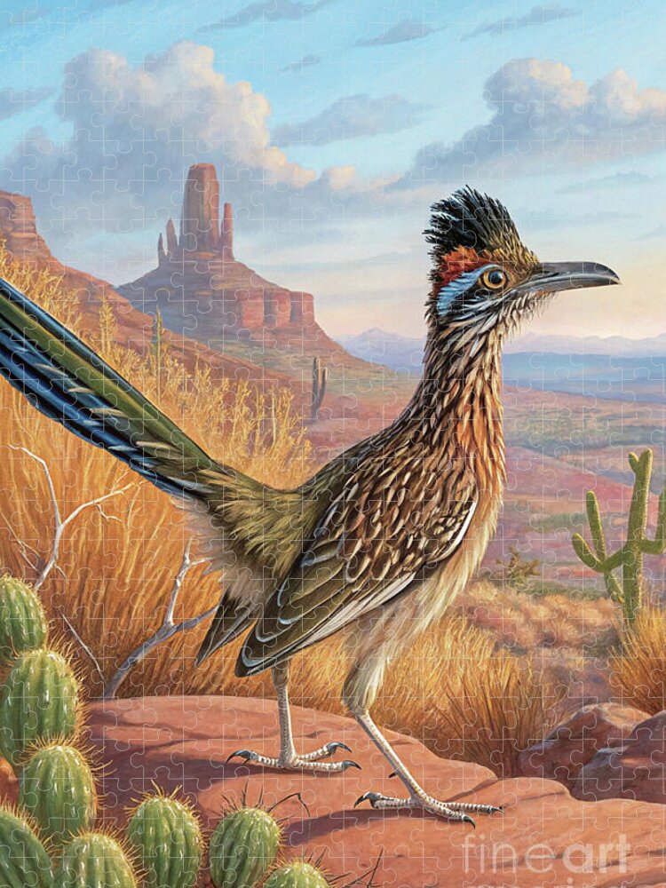 Roadrunner Desert Landscape Jigsaw Puzzle: A Vintage Illustration