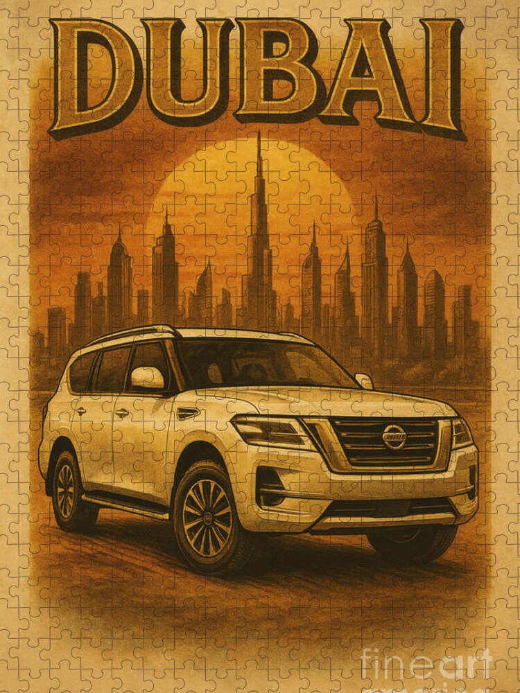 Rugged SUV in Dubai Jigsaw Puzzle: City Skyline Adventure