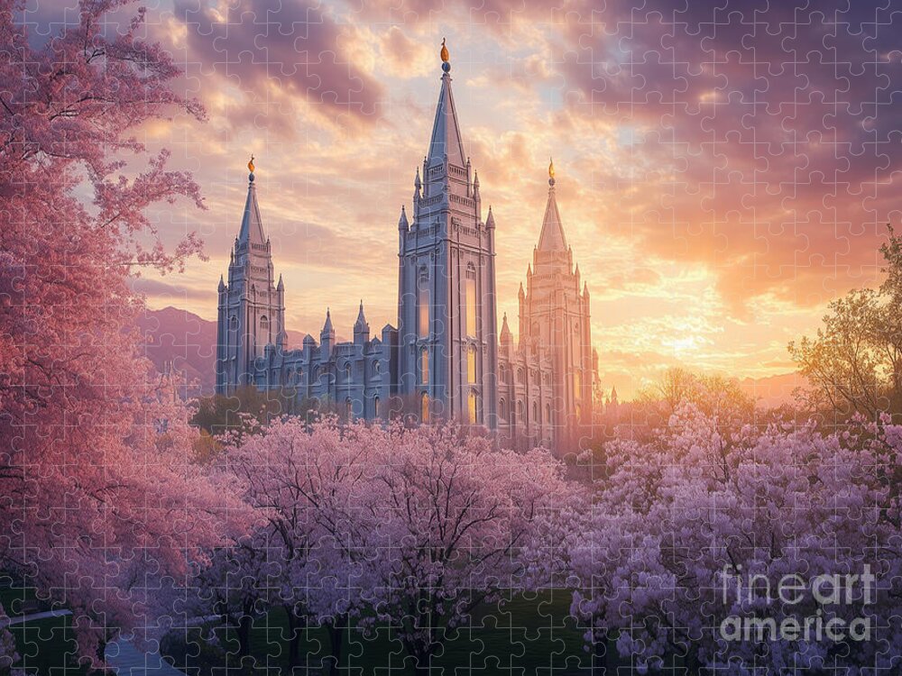 Salt Lake Temple Spring Blossoms Jigsaw Puzzle