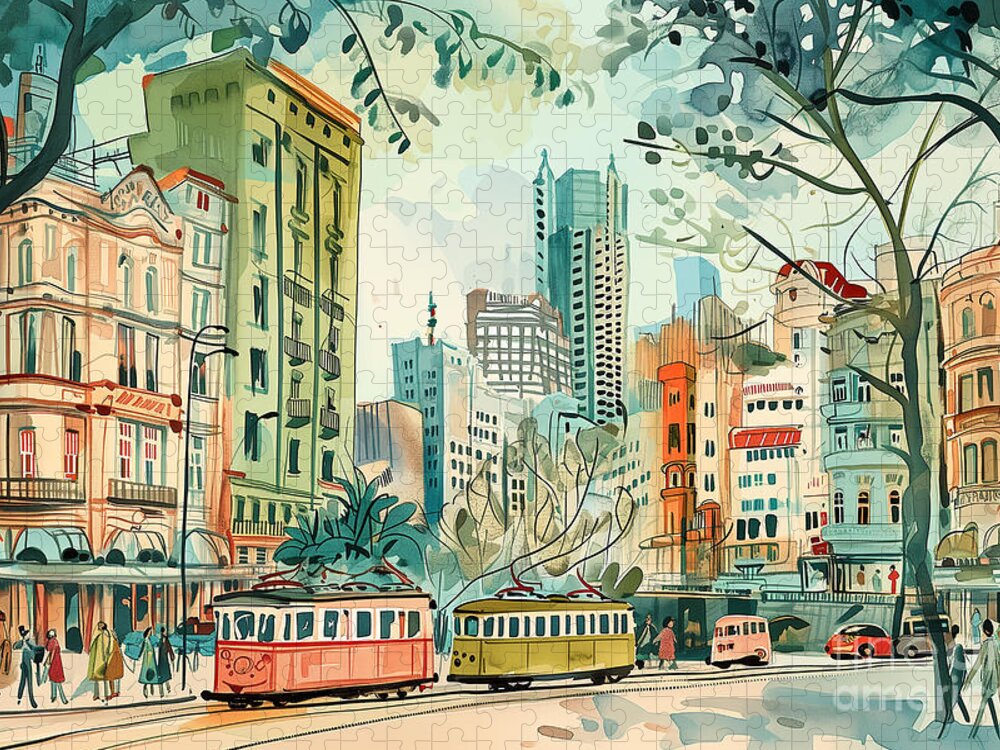 Sao Paulo Mid-Century Illustration Jigsaw Puzzle: A Nostalgic Cityscape