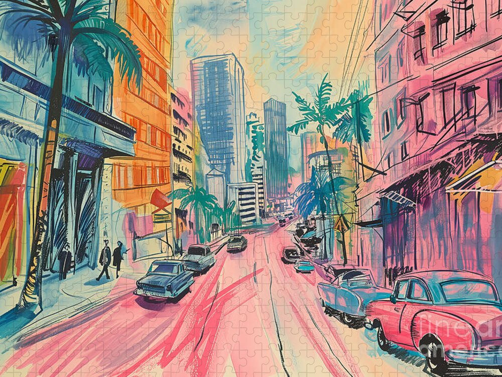Sao Paulo Urban Street Jigsaw Puzzle: Retro Cityscape