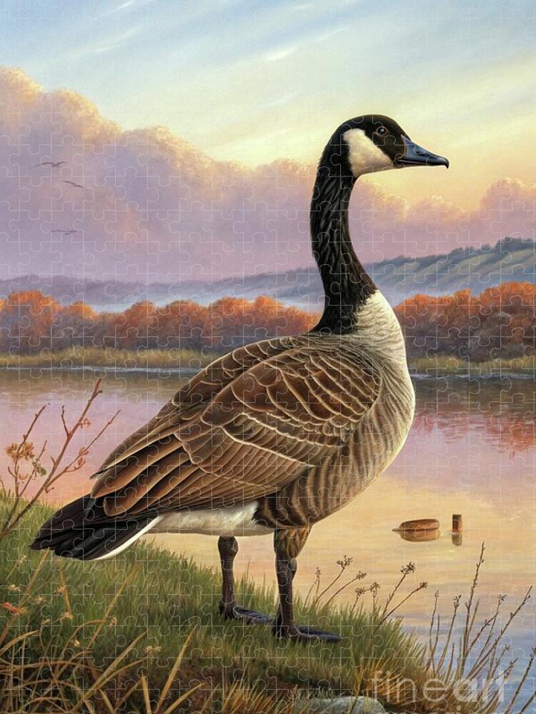 Serene Goose by the Lakeside Jigsaw Puzzle: A Calming Nature Scene
