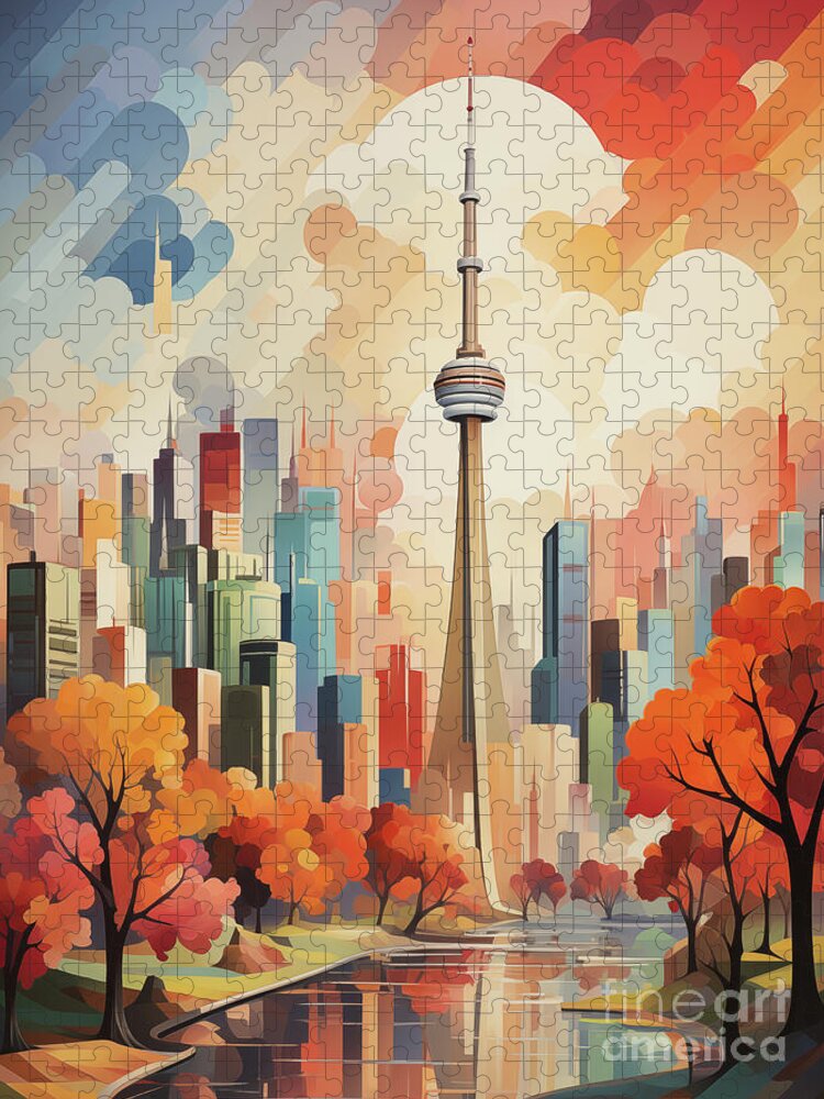 Toronto Skyline Jigsaw Puzzle: A Vibrant Urban Retro Scene