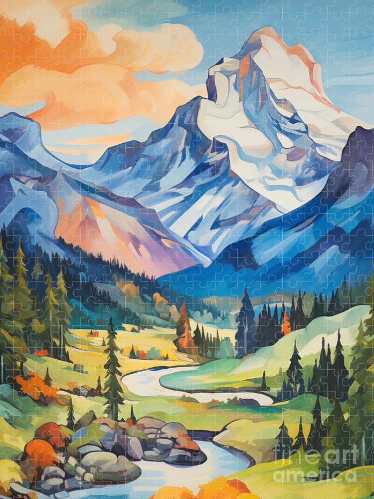 Snowy Peaks of Banff Jigsaw Puzzle: A Tranquil Mountain Landscape