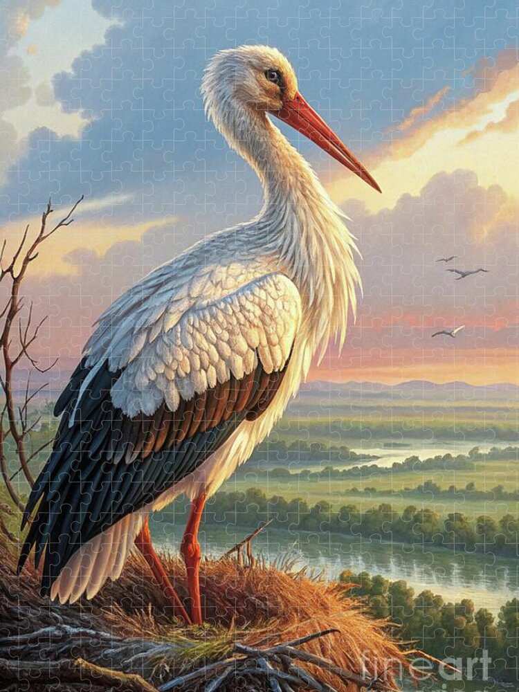 Stork Bird Vintage Illustration Jigsaw Puzzle: A Timeless Scene