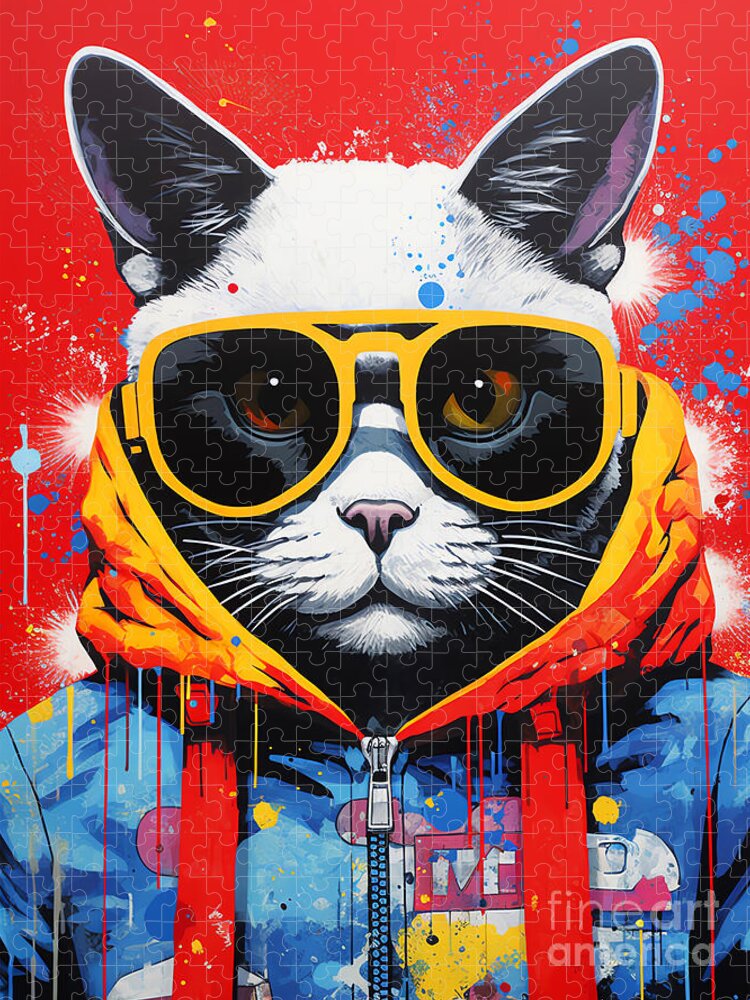Stylish Kitty Jigsaw Puzzle: Urban Cat in Cool Street Art