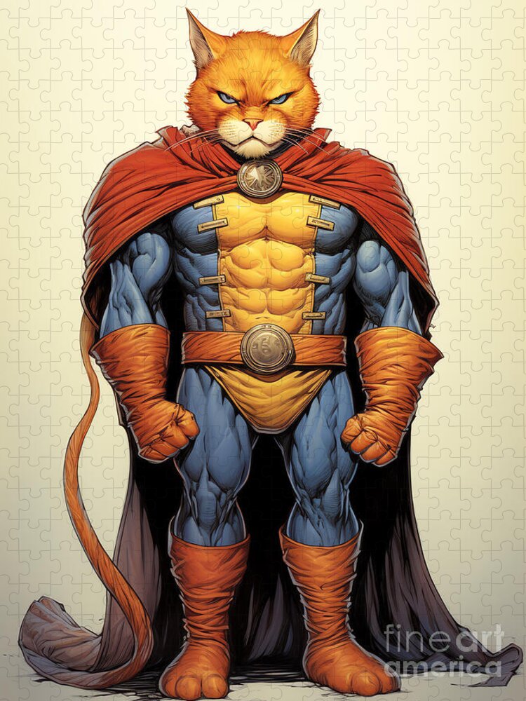 Superhero Cat Jigsaw Puzzle: Muscles, Cape, and Whiskers
