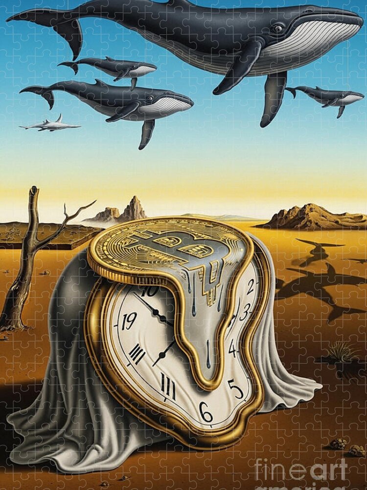 Surreal Melting Bitcoin Jigsaw Puzzle: A Twist on Time and Money