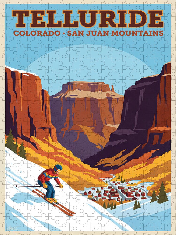 Telluride Colorado Vintage Ski Poster Jigsaw Puzzle