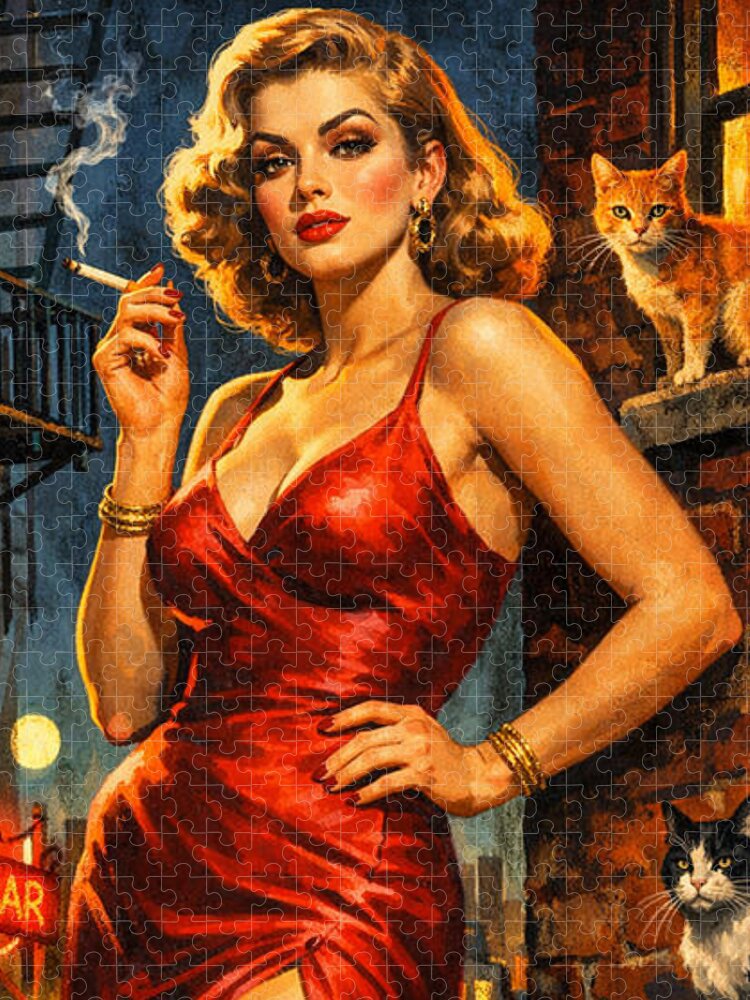 The Cat Lady of Crimson Alley Jigsaw Puzzle: A Vintage Mystery