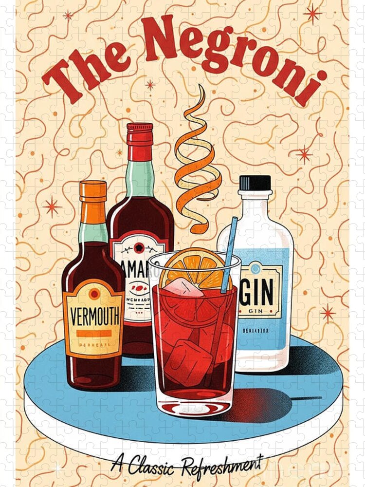 The Negroni Vintage Poster Jigsaw Puzzle: Retro Cocktail Art