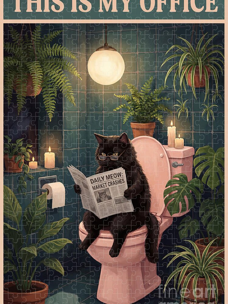 Whimsical Cat Bathroom Humor Jigsaw Puzzle for Puzzle Lovers