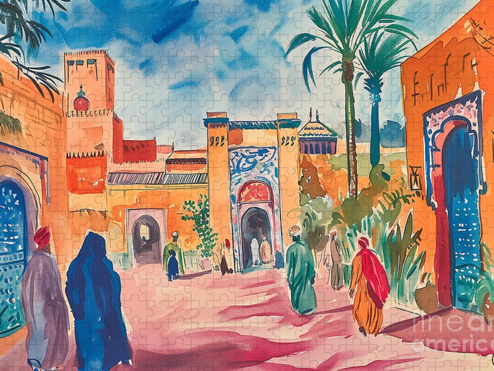 Meknes Mid-Century Charm Jigsaw Puzzle: A Vibrant Travel Scene