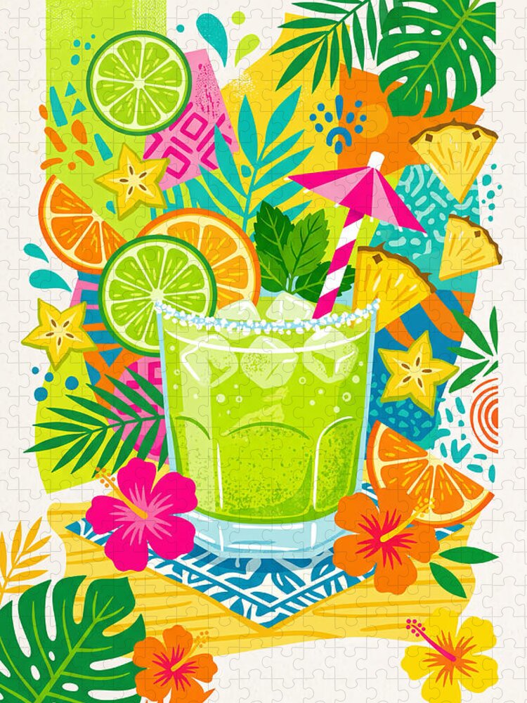 Tropical Margarita Jigsaw Puzzle: Vibrant Botanical Cocktail Art