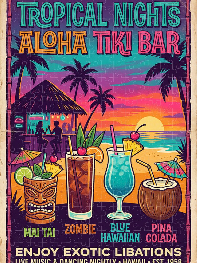 Tropical Nights Tiki Bar Jigsaw Puzzle: Retro Cocktail Vibes